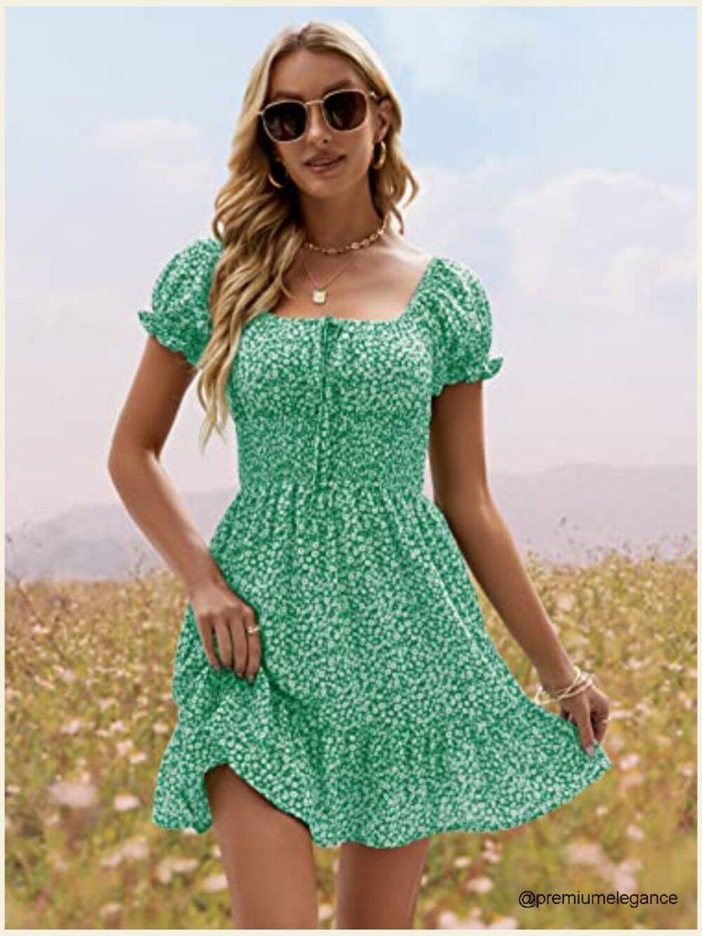 Boho Floral Smocked Square Neck Ruffle Mini Dress Summer Casual - Picture 4 of 7